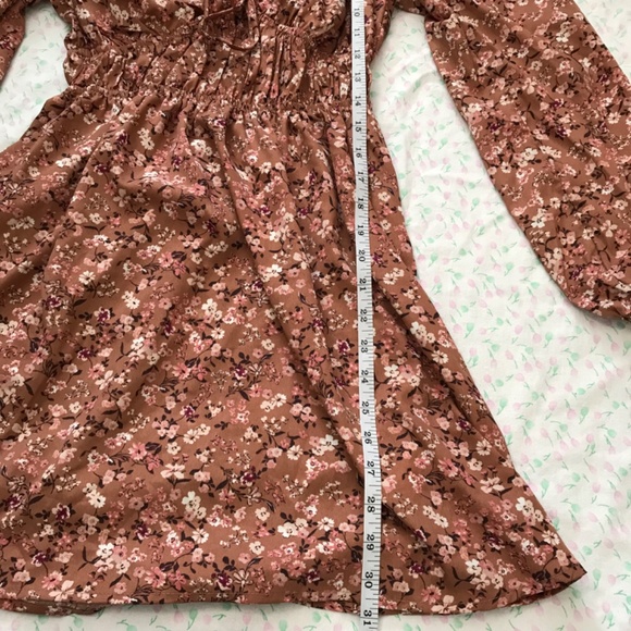 Streetwear Society Sweetheart Neckline Tie Floral Dress S Brown Pink Long Sleeve - Picture 13 of 15
